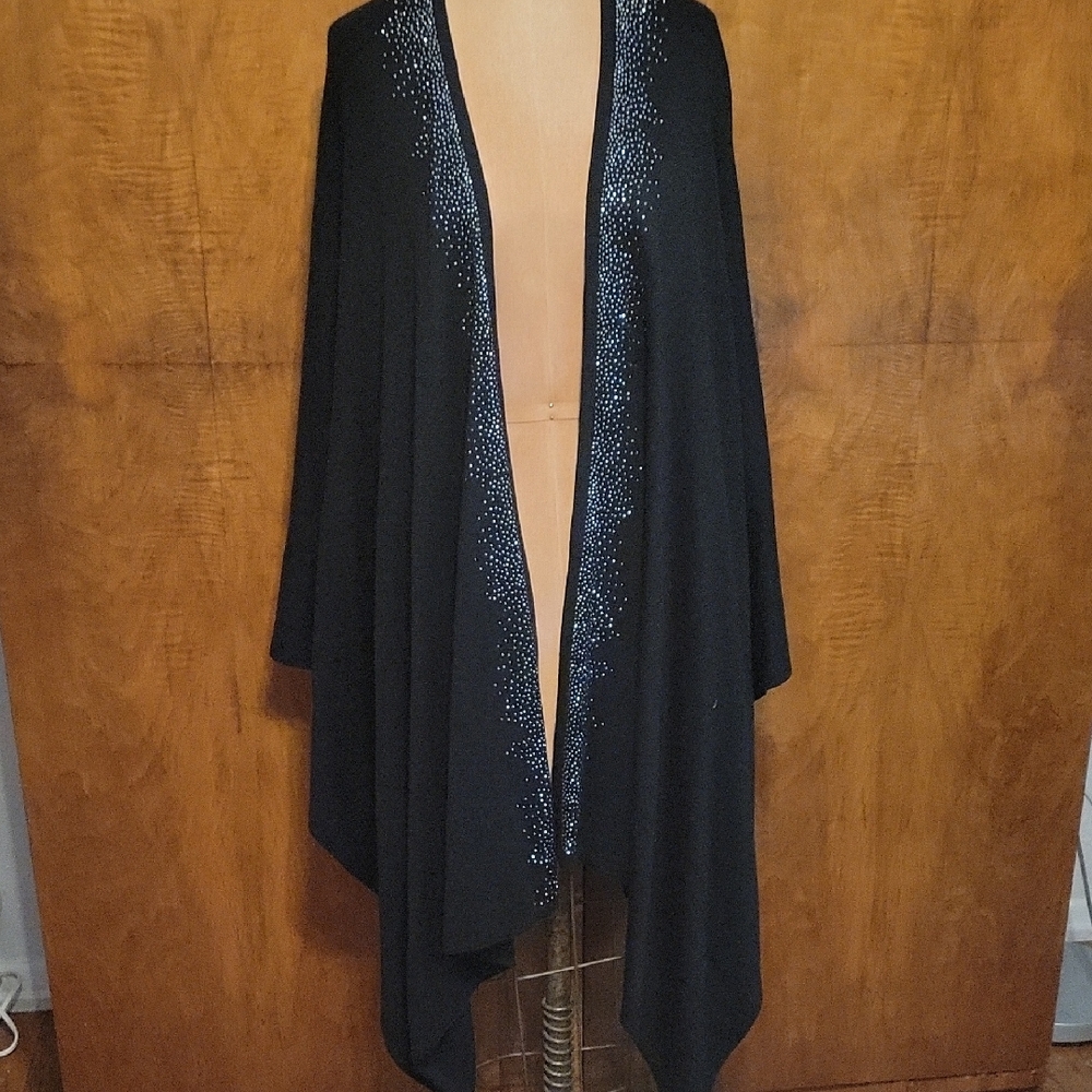 Elegant Black Women's Poncho with Sparkling Accents